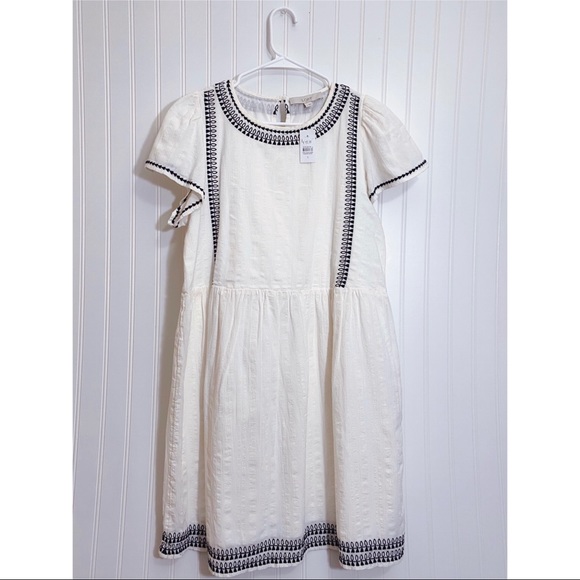 Loft Embroidered Flutter Sleeve Dress In Ivory NWT - Picture 2 of 11